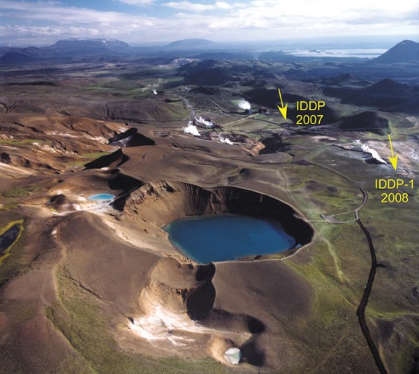 Thats hot. Aerial photo of Icelands Viti explosive crater near the Krafla geothermal well field. 